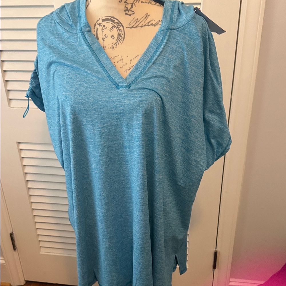 Lane Bryant LIVI Heathered Aqua Blue Hooded Tunic